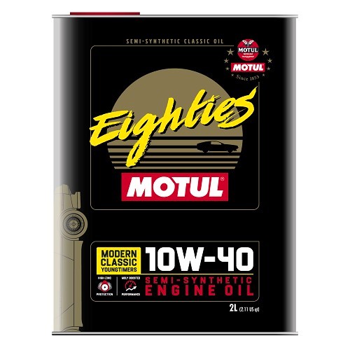     
                
                
    MOTUL Classic EIGHTIES 10W40 semi-synthetic engine oil - 2 Liters - UD30155

