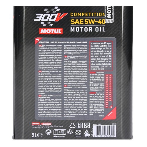  Engine oil MOTUL 300V competition 5w40 - synthetic - 2 Liters - UD30182-1 