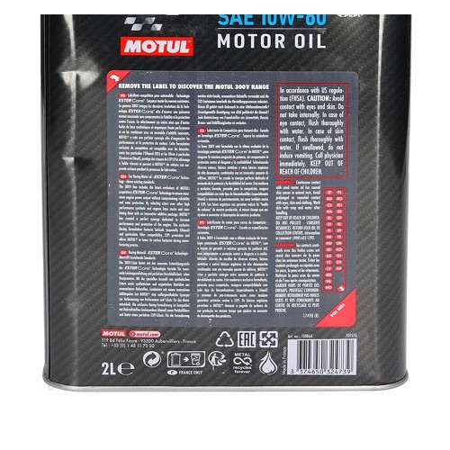  Engine oil MOTUL 300V competition Le Mans 10w60 - synthetic - 2 Liters - UD30192-1 