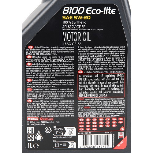 Motor oil MOTUL 8100 ECO-LITE 5W20 - 100% synthetic - 1 Litre - UD30202