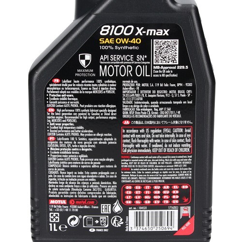Motor oil MOTUL 8100 X-max 0W40 - synthetic - 1 Litre - UD30259