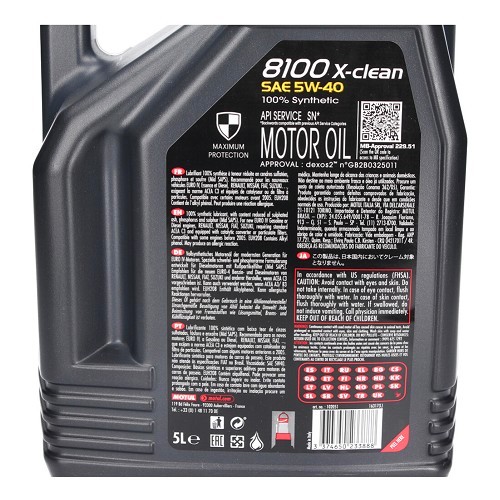  Motor oil MOTUL 8100 X-clean 5W40 - synthetic - 5 Liters - UD30290-1 
