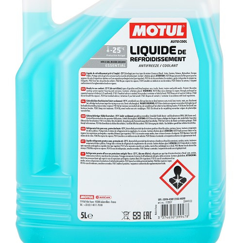  Liquide de refroidissement MOTUL AUTO COOL ESSENTIAL organic tech -25°C - bleu - 5 Litres - UD30360-2 