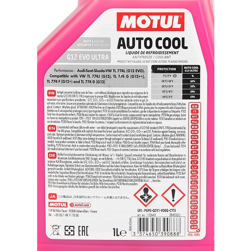 Refrigerante concentrato MOTUL AUTO COOL G12 EVO ULTRA lobrid tech - rosa - 1 litro - UD30367