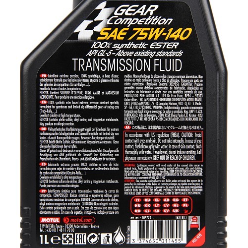  MOTUL Gear Competition oil for self-locking axles 75W140 - synthetic - 1 Litre - UD30370-1 