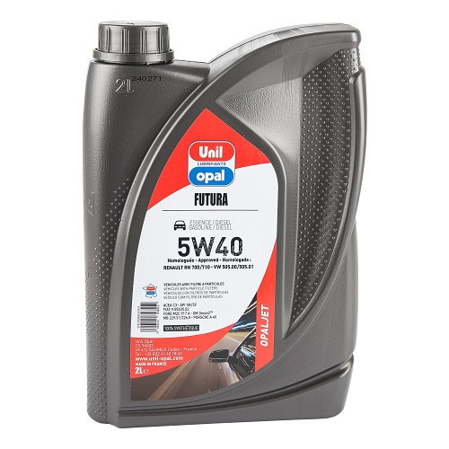     
                
                
    Engine Oil UNIL OPAL OPALJET FUTURA 5W40 Renault RN0700 RN0710 and VW 505.00 505.01 - 100% synthetic - 2 Liters - UD30425
