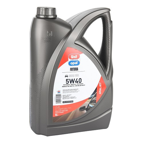     
                
                
    Engine Oil UNIL OPAL OPALJET FUTURA 5W40 Renault RN0700 RN0710 and VW 505.00 505.01 - 100% synthetic - 5 Liters - UD30426
