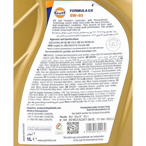 Motoröl GULF Formula GX 5W40 - 100% Synthese - 1 Liter - UD30454