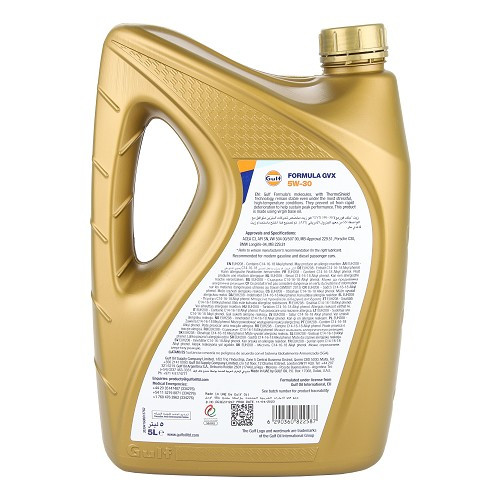Huile moteur GULF Formula GVX 5W30 PORSCHE C30 - 100% synthèse - 5 Litres - UD30464