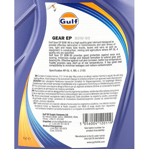 GULF GEAR EP 80W90 API GL-4 manual gearbox and axle oil - mineral - 1 Litre - UD30476