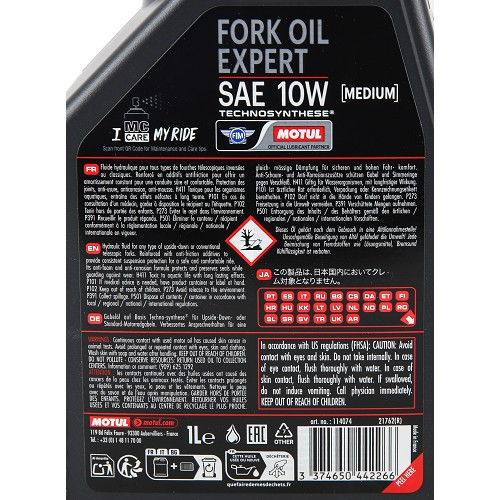 Fork oil MOTUL FORK OIL EXPERT 10W - Technosynthèse - 1 Litre - UD30511