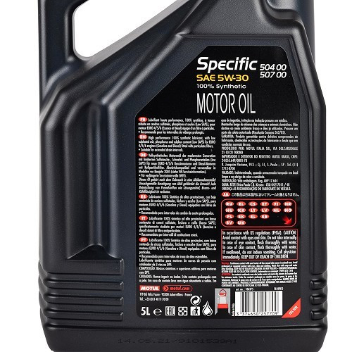  Huile moteur MOTUL Specific 504 00 507 00 5W30 - 100% synthèse - 5 Litres - UD30707-2 