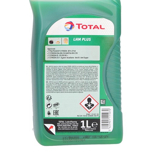  TotalEnergies LHM PLUS mineral liquid for Citroën hydraulic power plant - fluorescent green - 1 Litre - UD30813-1 