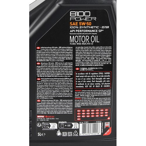 Sportmotoröl MOTUL 8100 POWER 5W50 - 100% Synthese - 5 Liter - UD31007