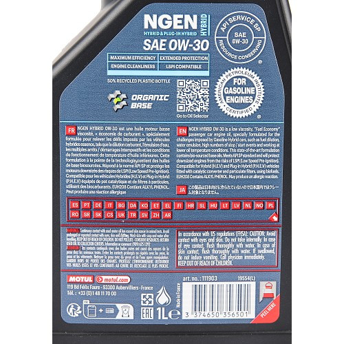 Motor oil MOTUL NGEN HYBRID 0W30 - synthetic - 1 Litre - UD31016