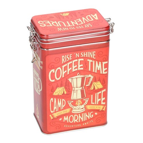  COFFEE TIME CAMP LIFE decoratieve metalen doos met clip - 7,5 x 11 x 17,5 cm - UF01424 