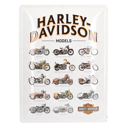     
                
                
    Plaque décorative métallique HARLEY DAVIDSON MODELS - 30 x 40 cm - UF01486
