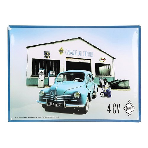  RENAULT 4CV GARAGE placa decorativa metálica - 30 x 40 cm - UF01577 