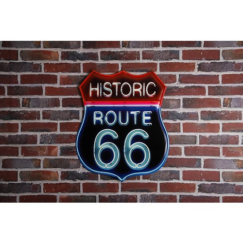 Plaque décorative métallique HISTORIC ROUTE 66 - 50 x 60 cm - Effet Néon - UF01616