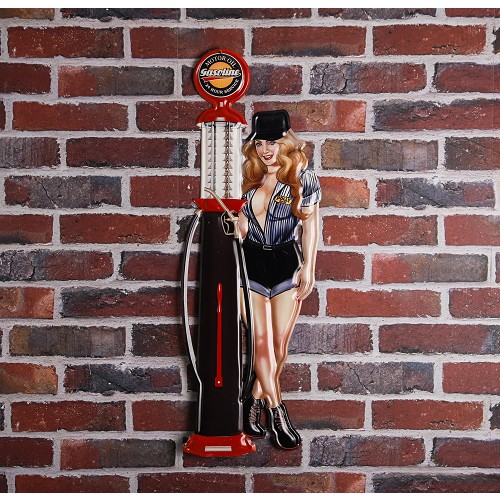 Petrol pump metal plate with pin-up - 70 cm - UF01621