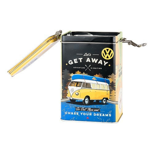  Caja metálica decorativa con clip VW COMBI LET'S GET AWAY - 7,5 x 11 x 17,5 cm - UF01639-4 