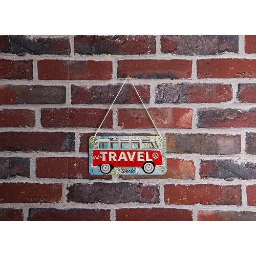 Plaque décorative métallique avec cordelette VW COMBI SPLIT TRAVEL - 10 x 20 cm - UF01686