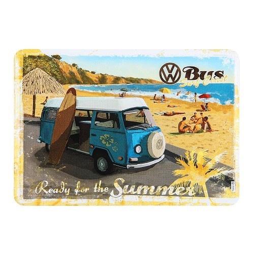  Carte postale métallique VW COMBI BAY WINDOW READY FOR THE SUMMER - 10 x 14 cm - UF01691 