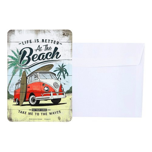 Metal postcard VW COMBI SPLIT LIFE IS BETTER AT THE BEACH - 10 x 14 cm - UF01692