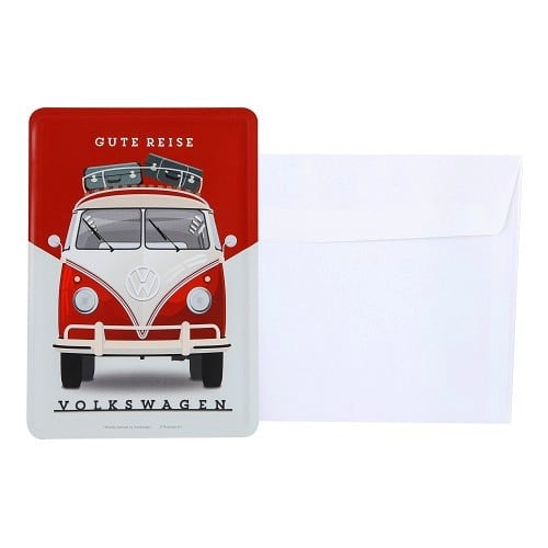  Carte postale métallique VW COMBI SPLIT GUT REISE - 10 x 14 cm - UF01694-2 