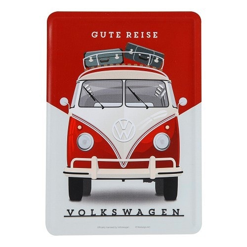  Cartolina in metallo VW COMBI SPLIT GUT REISE - 10 x 14 cm - UF01694 