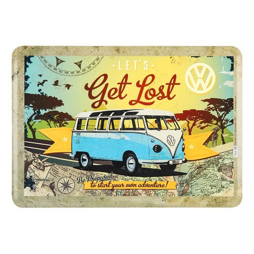  Cartolina in metallo VW COMBI SPLIT LET'S GET LOST - 10 x 14 cm - UF01695 