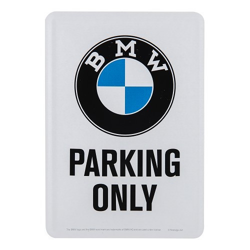  Cartolina in metallo BMW PARKING ONLY - 10 x 14 cm - UF01701 