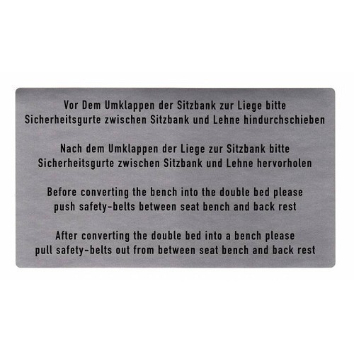  Sticker Sitzbank / Sicherheitsgurte für VW Bay Window Westfalen - UF11016 