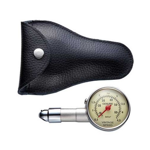  Manómetro de presión de neumáticos Vintage Speed con estuche cuero negro - UF15000-1 