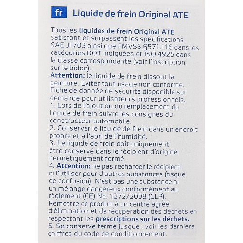 Liquide de frein DOT 4 ATE SL.6 ESP ASR ABS - bidon - 1 Litre - UH27019
