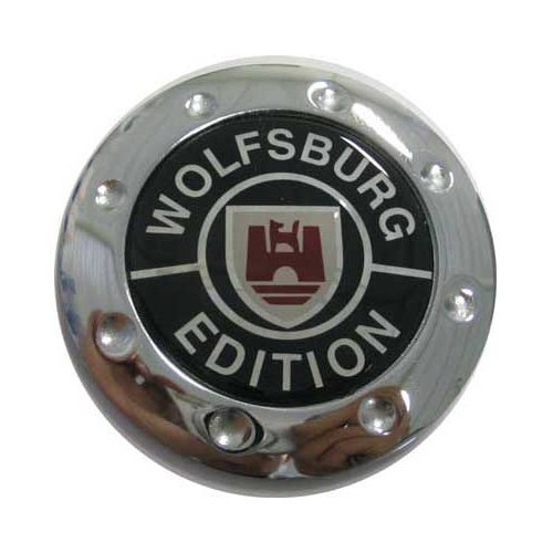  Zelfklevend logo WOLSBURG EDITION speciale editie ter vervanging van het originele logo voor VW Cox Golf Polo - diameter 85mm - UK20130 