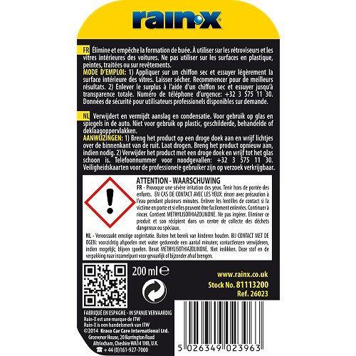  Frasco anti-embaciamento RAIN-X - 200ml - UO10025-1 