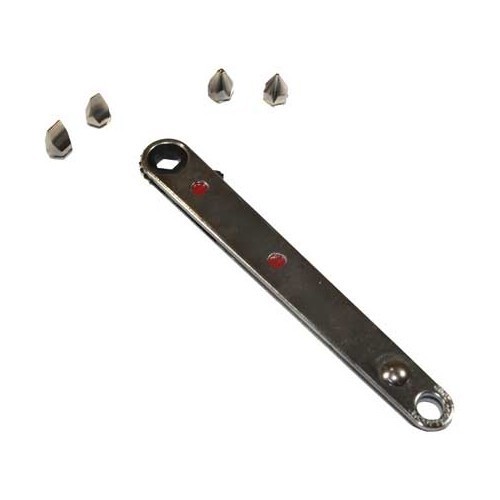     
                
                
    Ratchet Wrench Ultra Thin, with 2 cross- and 2 slot bits - UO12355
