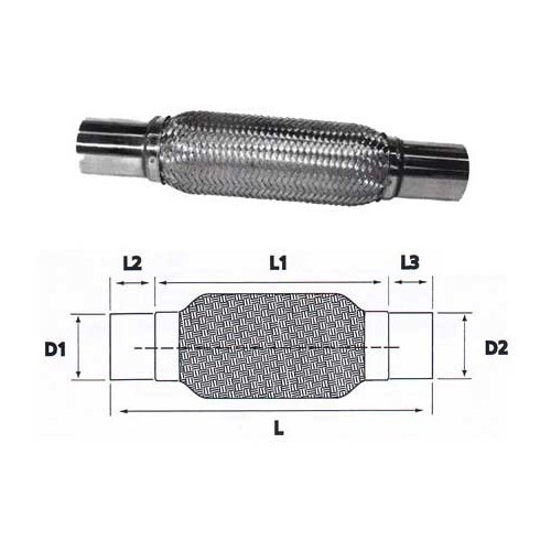  Flexible stainless steel sleeve for 45 diameter exhaustconnector <=> 45 mm - UO20200 