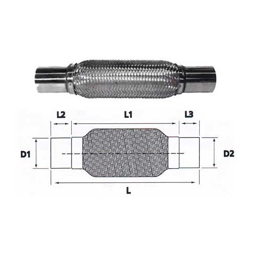  Flexibler Schlauch aus Edelstahl für Auspuffanschluss Durchmesser 48 <=> 44,5 mm - UO20210 