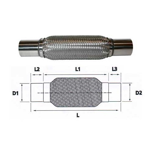  Tubo flessibile in acciaio inox per raccordo di scarico diametro 48 <=> 48 mm - UO20214 