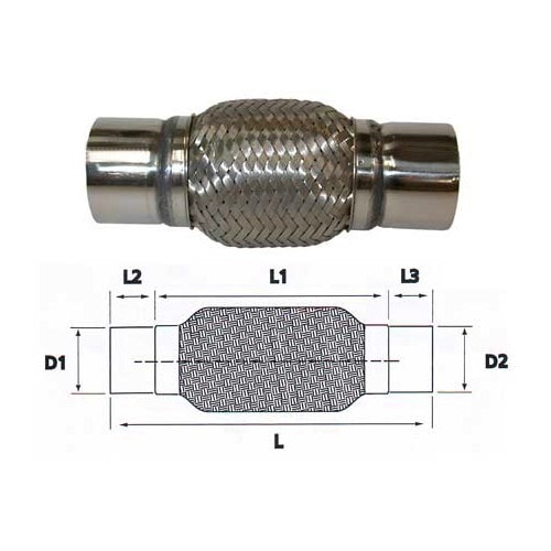Tuyau flexible en acier inoxydable pour raccord d'échappement diamètre 51  <=> 51 mm VW-35988-COMP - UO20218 