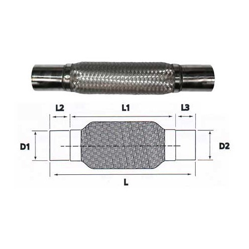  Tubo flessibile in acciaio inox per raccordo dello scarico con diametro da 52,5 <=> 52,5 mm - UO20224 