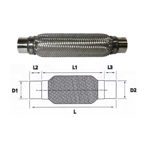 Tuyau flexible en acier inoxydable pour raccord d'échappement diamètre 35  <=> 35 mm VW-35889-COMP 61-16367 - UO20226 