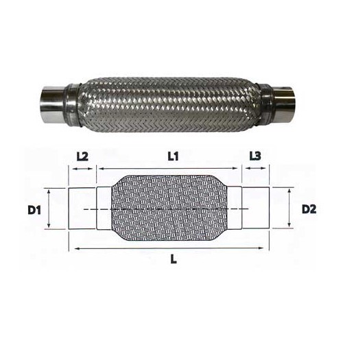  Tubo flexible de acero inoxidable para racor de escape de diámetro 35 <=> 35 mm - UO20226 