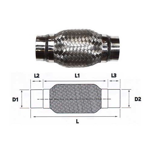  Tubo flessibile in acciaio inox per raccordo di scarico diametro 48 <=> 48 mm - UO20228 