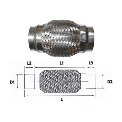 Flexibler Schlauch aus Edelstahl für Auspuffanschluss Durchmesser 58 <=> 58 mm - UO20234 