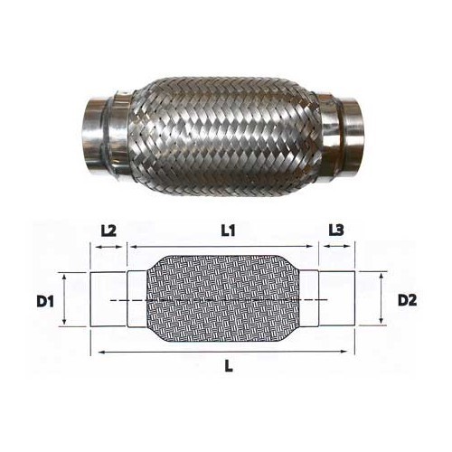  Flexibler Schlauch aus Edelstahl für Auspuffanschluss Durchmesser 58 <=> 58 mm - UO20236 