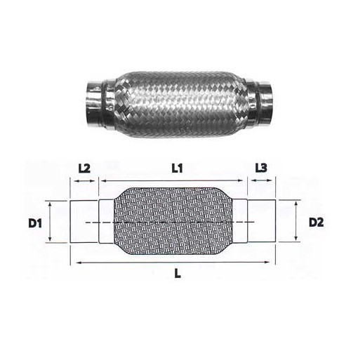  Flexible, stainless steel pipe for exhaust connector 61 in diameter <=> 61 mm - UO20238 