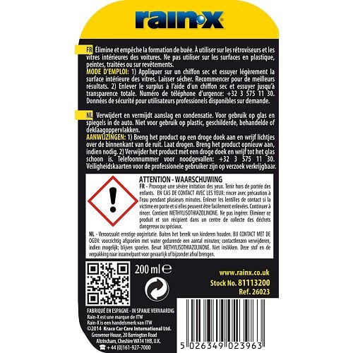 Anti-fog RAIN X 200ml - UO20331